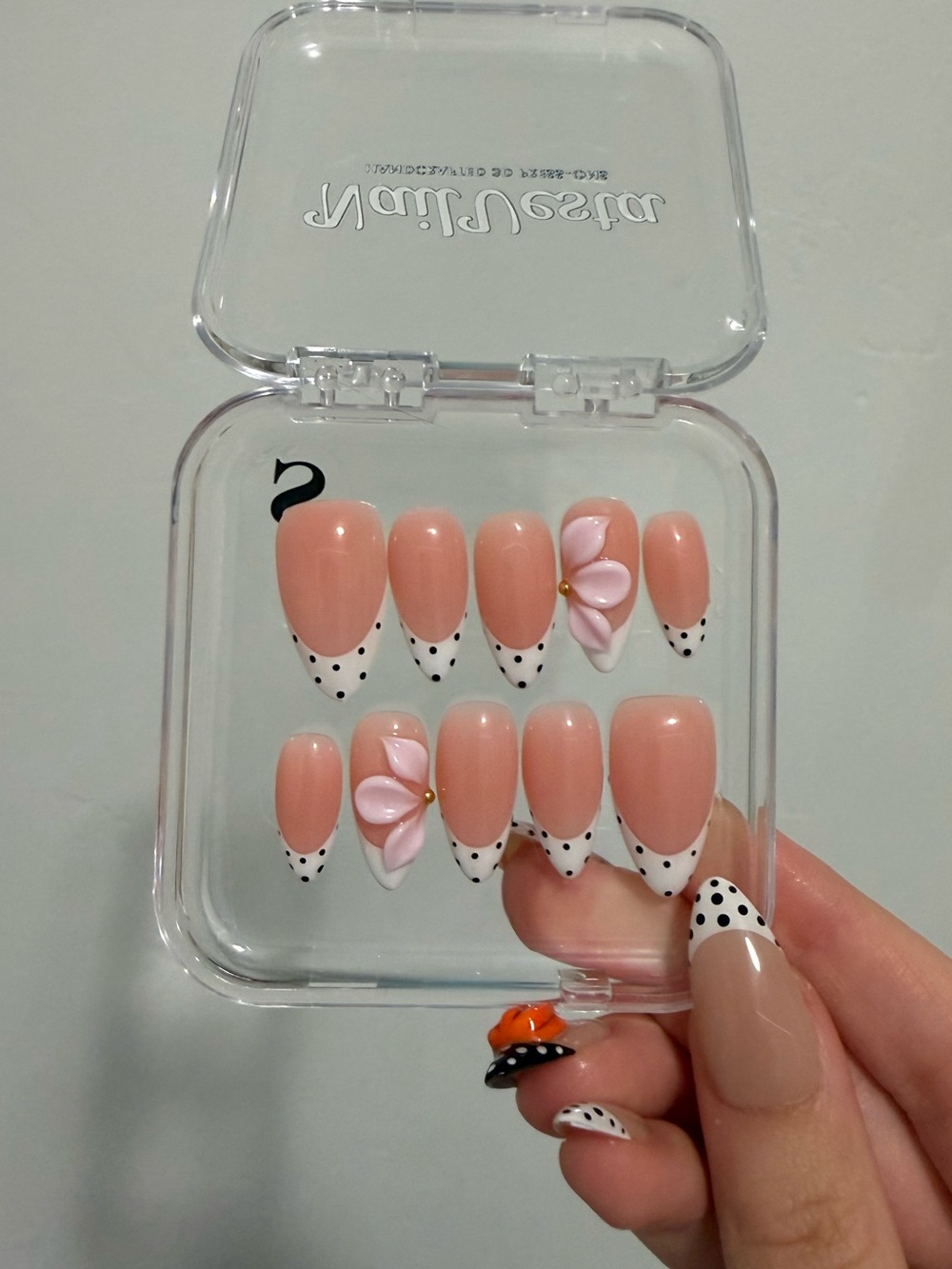 Pink Flower Polka Dot Press-on Nails